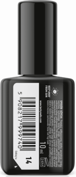 Tył czarnej butelki lakieru Lacky Nails Solar Gel nr 14 merlot z widoczną etykietą, kodem i pojemnością 10ml.
