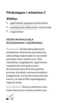 Krem-maska pod oczy Clochee Anti Age z fitokolagenem i witaminą C, biała ulotka produktu.
