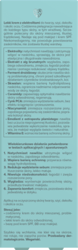 Ulotka kremu nawilżającego Miya mySKINisotonic. Czarny tekst na jasnoturkusowym tle, opis składników.