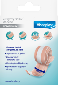 3M VISCOPLAST ,plaster z opatrunkiem, elastyczny, do cięcia, uniwersalny, 1m x 6cm, cielisty,tył