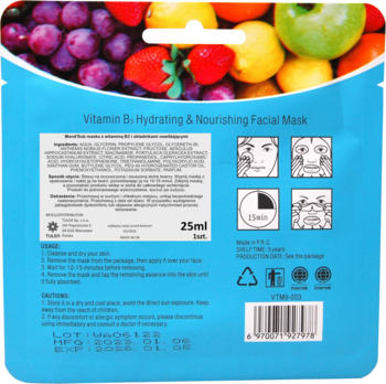 MOND'SUB Vitamin ,maska w płachcie, nawilżająco-odżywcza, Witamina B3,tył