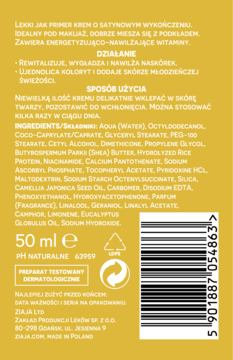 Tył opakowania Ziaja Krem na przebudzenie z wit. C i B3, satynowe wykończenie, złoty kolor, z kodem kreskowym.