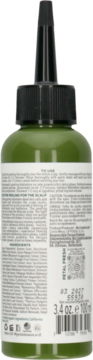 Tył zielonej butelki Petal Fresh Pure enzymatycznego peelingu z ostropestem i bazylią.