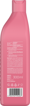 Różowy szampon Neboa 300ml, tył opakowania z etykietą opisującą działanie: oczyszczanie, regulacja sebum, nawilżanie.