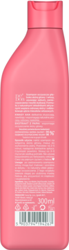 Różowy szampon oczyszczający Neboa z kwasami AHA, 300ml. Widok tyłu butelki z etykietą i tekstem.