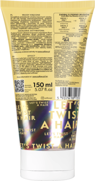 Tył białej tuby so!flow Aktywator Skrętu Loków 150ml, złota nakrętka i holograficzna etykieta.
