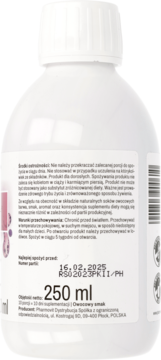 Tył białej butelki Kolagenu 10000 mg w płynie, widoczna etykieta z datą ważności i objętością 250 ml.