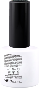 Tył białej butelki Hi Hybrid Top No Wipe Galaxy, z czarną nakrętką, widoczne składniki i pojemność 5ml.