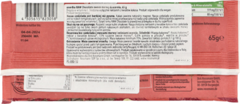 Tył bordowego opakowania enerBio RAW Chocolate morwa acerola 65g, z kodem kreskowym i białą etykietą składu.