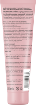 Tył różowej tubki balsamu do demakijażu AA LAAB CENTELLA B12, opis i kod kreskowy, pojemność 150 ml.