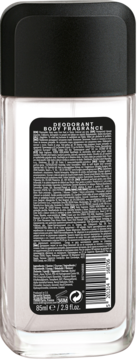 Tył perfumowanego dezodorantu STR8 Red Code 85ml w szklanej butelce, czarna etykieta, biały tekst.