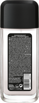 STR8 Ahead męski dezodorant perfumowany 85ml, widok z tyłu butelki z czarną etykietą, tekstem i kodem kreskowym.