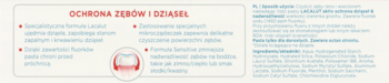 Infografika: Biała plansza Lacalut aAktiv o ochronie zębów i dziąseł, z czerwonym tytułem i tekstem.