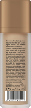 Tył beżowego podkładu matującego Lirene City Matt z witaminami C+E, widoczny kod kreskowy i skład produktu.