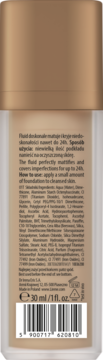 Tył matującego podkładu Lirene City Matt w beżowej butelce z tekstem, składnikami i kodem kreskowym.