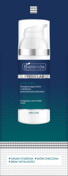 Bielenda Supremelab For Men, energetyzujący krem przeciwzmarszczkowy w butelce z pompką, widok z przodu.