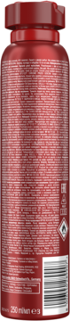 Tył czerwonego dezodorantu Old Spice Captain z białymi napisami, kodem kreskowym i symbolem płomienia.