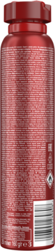 Dezodorant Old Spice Captain, tył czerwonej butelki z białym tekstem, kodem kreskowym i ikonami ostrzegawczymi.