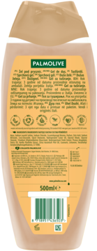 Tył żelu Palmolive Thermal Spa Smooth Butter, beżowa butelka 500ml z etykietą i kodem kreskowym.