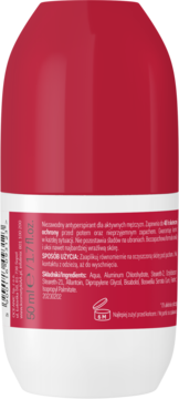 Tył białego antyperspirantu roll-on AA Men Active Care sensitive z czerwoną etykietą i opisem w języku polskim.