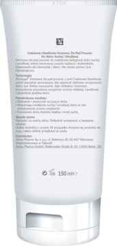 Biała tubka Physiogel Codzienne Nawilżanie żelu pod prysznic 150ml, widok od tyłu z polskim tekstem.