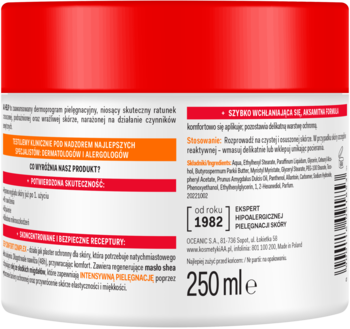 Tył nawilżającego masła do ciała AA Help S.O.S. 250 ml w biało-czerwonym słoiczku, z polską etykietą.