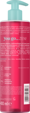Tył różowej butelki AA YOU.mmy Skin żel pod prysznic, multinawilżający, z prebiotykami i maliną.