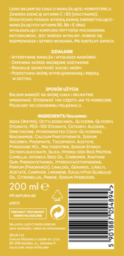 Tył żółtego opakowania balsamu Ziaja Naturalnie Nawilżamy z wit. C i B3, z listą składników, użyciem i kodem kreskowym.