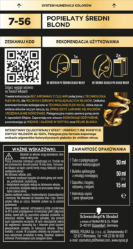 Farba do włosów SYOSS Oleo Intense 7-56, Popielaty Średni Blond, z kodem QR, bez amoniaku.