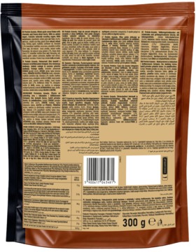 Tył brązowego opakowania Granoli Proteinowej Brownie Wiśnia Go On 300g, z tabelą wartości odżywczych i kodem.