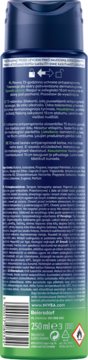 Tył niebieskiej butelki antyperspirantu NIVEA MEN Fresh Sensation, z czytelną etykietą i kodem kreskowym.