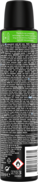 Tył antyperspirantu Rexona Men Invisible Ice Fresh 200ml, czarny z drobnym tekstem i zielonym paskiem "Condensed".