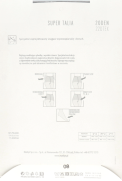 Tył opakowania rajstop modelujących Super Talia 20DEN, beżowych, z diagramami kształtującymi talię.