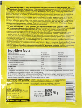 OLIMP LABS Whey Protein Complex ,Wysokobiałkowy koncentrat w proszku o smaku czekoladowym,tył