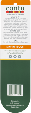 Tył opakowania szczotki Cantu Ultra Glide Brush. Zielono-pomarańczowy kartonik z instrukcjami użycia i kodem kreskowym.