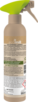 Ecomill płyn do łazienki Zielona Herbata, butelka 500ml z recyklingu, zielony spryskiwacz, widok z przodu.