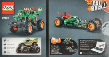 Rozkładówka: zielony LEGO Technic Monster Jam smok (42149) i alternatywny krokodyl, pull-back.