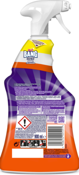Tył pomarańczowo-fioletowej butelki Cillit Bang Zero Kamienia i Brudu spray 900ml z etykietą i kodem.