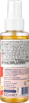Tył butelki Isana olejek do golenia Oil to Soap 100ml, żółty płyn, z widoczną listą składników.