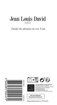 Białe opakowanie Jean Louis David Owijki do włosów na noc 5 szt. z czarnym napisem i kodem kreskowym.
