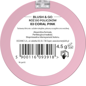 AA WINGS OF COLOR, Blush & Go , róż do policzków, nr 03 Coral Pink, 4,5 ...