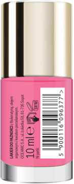 Tył różowego lakieru do paznokci Oceanic, 10ml, z fitokeratyną i olejem arganowym, widoczny kod kreskowy.