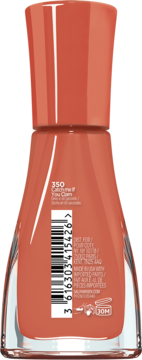 Tył butelki szybkoschnącego lakieru Sally Hansen Insta-Dri 350 Catch me If You Clam w kolorze koralowym, widoczny kod kreskowy.