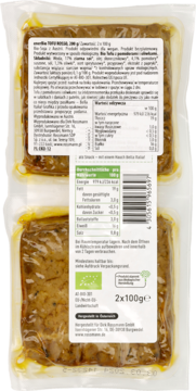 EnerBio Tofu Rosso 2x100g, tył opakowania zbiorczego z danymi odżywczymi i certyfikatami BIO.