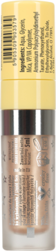 Tył cylindrycznego rozświetlacza do twarzy i ciała 5ml, widoczne składniki, kod kreskowy i "cruelty free".