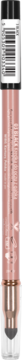 NAM Eye Contour czarna kredka do oczu w różowo-złotej oprawce z gąbeczką do blendowania, pionowy widok z przodu.