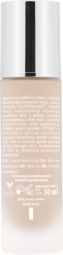 Długotrwały podkład do twarzy w jasnobeżowej butelce 30 ml, widok z tyłu z opisem produktu.