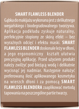 Tył beżowego opakowania Smart Flawless Blender, gąbki do makijażu z wegańskiego tworzywa.
