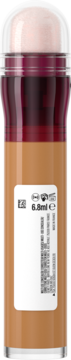Tył nawilżającego korektora Maybelline Instant Eraser 6.8ml, brązowa butelka z etykietą i gąbeczką.