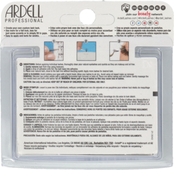 Tył opakowania sztucznych rzęs ARDELL PROFESSIONAL z instrukcjami aplikacji i detalami produktu.